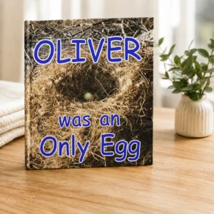 Oliver was an only egg Children's book about a baby goose sitting on a side table